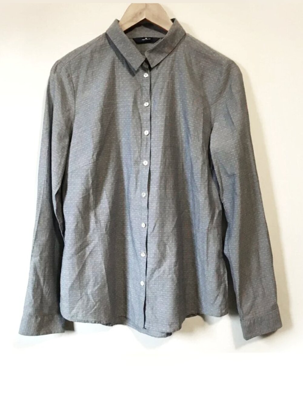 Tom Tailor Grey and White Dot Texture Cotton Button Down Shirt Size 38
